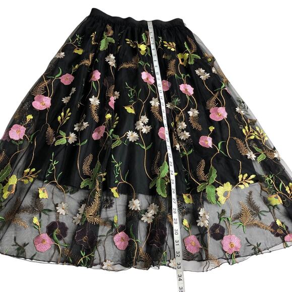 H&M Skirt Womens 8 Black Mesh Floral Embroidery Lined Boho Cottagecore Coquette‎ - Picture 15 of 16